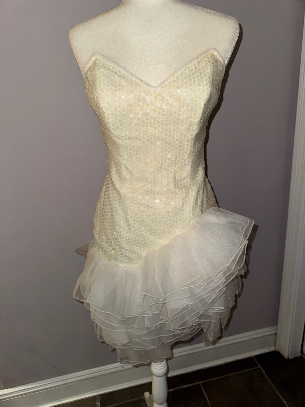 Vintage 1980s Prom Dress Strapless Ruffled Cocktail Dress Sz 8